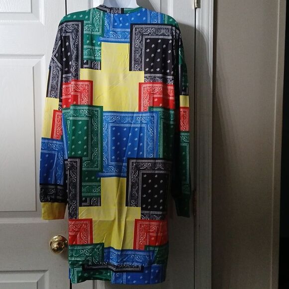 Multicolor bright bandana print blocked long sleeve dress - Picture 4 of 7